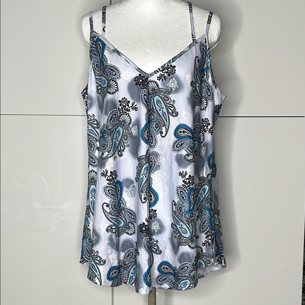 White and Blue Asymmetrical Camisole Tank Top